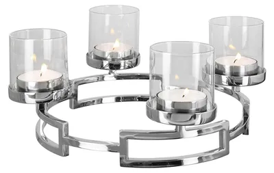 Produktbild von FINK Adventskranz HOMMAGE - Leuchter 4-flammig aus Edelstahl, silberfarben, für innen und außen, H 16 cm, Ø 37 cm