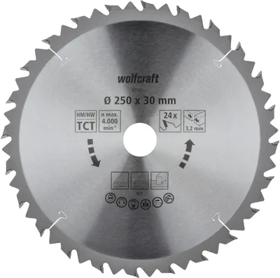 Produktbild von Wolfcraft Tischkreissägeblatt Hartmetall Ø 250 mm 24 Zähne