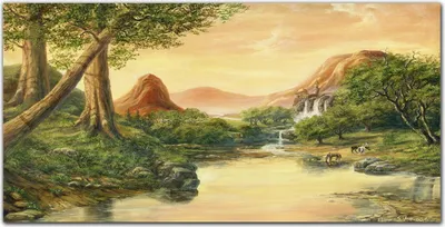 Produktbild von Coloray Bild aus Leinwand 120x60 Leinwand Dekoration - Fantasielandschaft Baum nach oben
