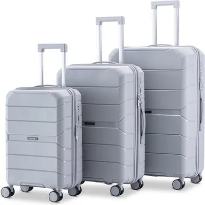 Produktbild von SKYCASES Urban Adventurer – 3 teiliges Hartschalenkoffer-Set aus Polypropylen – 360 Grad Rollen und Zahlenschloss - 44 L | 79 L | 110 L - Hellgrau