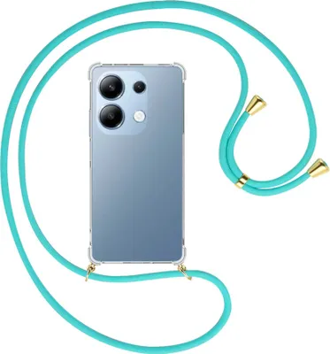 Produktbild von Handykette Backcover-Schutzhülle mit Band (Metall goldfarben) für Xiaomi Poco M6 Pro (6.67'') - türkis