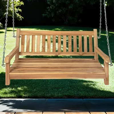 Produktbild von 2-Sitzer Gartenschaukel Susana, hängende Bank 120 cm, Teakholz massiv, Schaukelbank für den Garten, pflegeleichtes Unikat