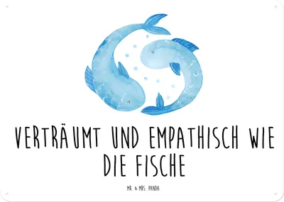 Produktbild von Mr. & Mrs. Panda Wandbild Sternzeichen Fische DIN A4 - Weiß - Geschenk, Fisch, Blechschild, Geburtstag Februar, Blechtafel, März, Schild, tafel, Sternbild, Metallbild
