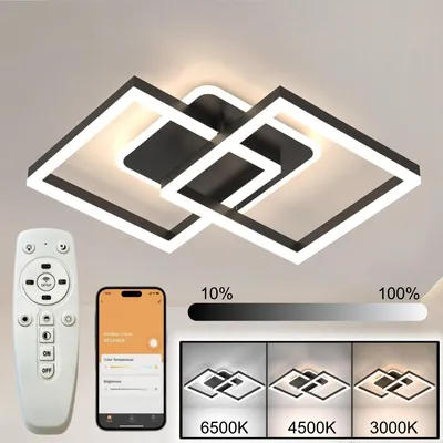 Produktbild von LED Deckenleuchte Schwarz 65cm, Moderne Designer Deckenlampe 76W, APP & Fernbedienung, Stufenlos Dimmbar 3000–6500K, Memory Funktion, Nachtlicht, Time