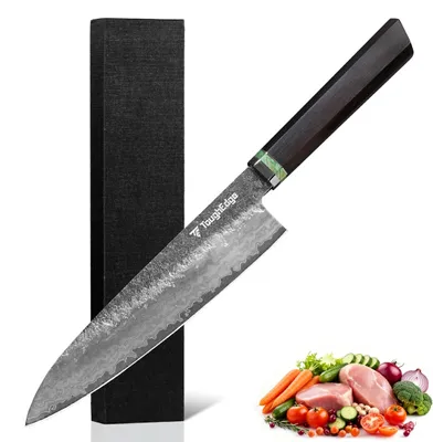 Koksmes 20 cm, 7-lagen Damast, 10Cr15CoMoV, Ebenholzgriff