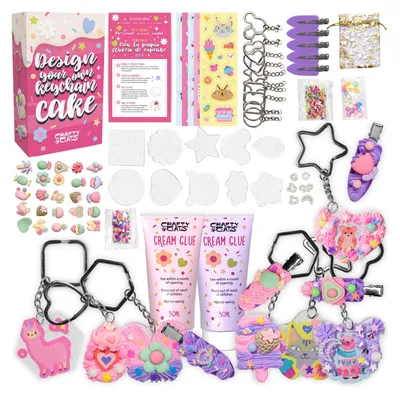 Produktbild von Bastelset Kinder DIY Set für Kreativität Cupcake Schlüsselanhänger und Haarspangen mit Cremekleber Glitzer und Perlen Bastelkoffer Geschenk für Mädchen