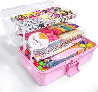 Produktbild von 3000+Pcs Bastelset für Kinder Bastelbox Bastelmaterial Set,Bastelkoffer Gehören Pompons,Pfeifenreiniger,Scrapbooking Basteln Kinder Alter 4 bis 10 Geschenk für Junge Mädchen Bastelbedarf Rosa
