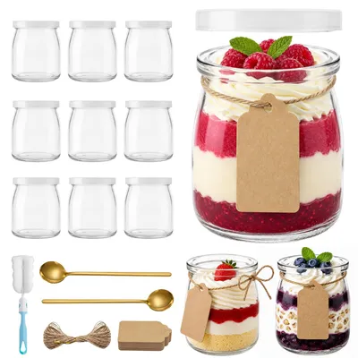 Dessertgläser 200 ml, 12 Stück, mit Deckel & Löffel