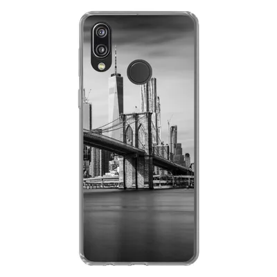 Produktbild von MuchoWow® Handyhülle Schutzhülle Hülle für Huawei P20 Lite (2020) Architektur - New York - Brooklyn Bridge - Wasser - Schwarz und weiß Silikon Softcase Handy Hülle - Kartenhalter