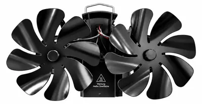 Imagen del producto de Ventilador para chimenea Relaxdays, sin necesidad de electricidad, magnético, doble, dimensiones: 14,5 x 26 x 13 cm, con termómetro, aluminio, color negro, Imagen generada por IA