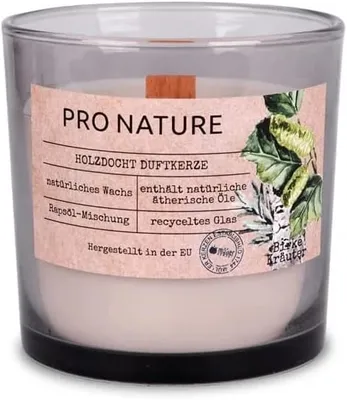 Immagine prodotto di Müller Kerzen PRO NATURE candela profumata in vaso con stoppino in legno - betulla ed erbe, 40 ore di combustione, cera di colza, oli naturali