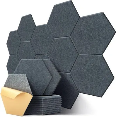 Produktbild von Famanu Akustikpaneele selbstklebend, 12 Stück Schallabsorbierende Wand- und Deckendekoration, Dunkelgrau
