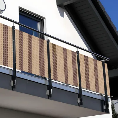 Produktbild von NYVI Polyrattan Balkon Sichtschutz Privafence 100x300 cm Braun & Beige - Wetterfeste Balkonbespannung - UV-fest, Witterungsbeständig, 100% Blickdicht - Balkonumspannung Balkonumrandung 1x3 m