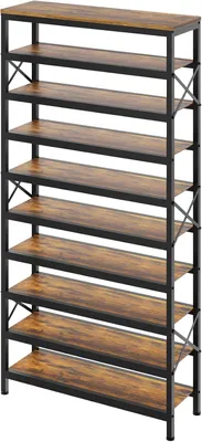 Image de Étagère à chaussures avec 10 niveaux, pouvant accueillir 30 à 40 paires de chaussures, de couleur marron vintage et noir, idéale pour l'entrée ou la chambre