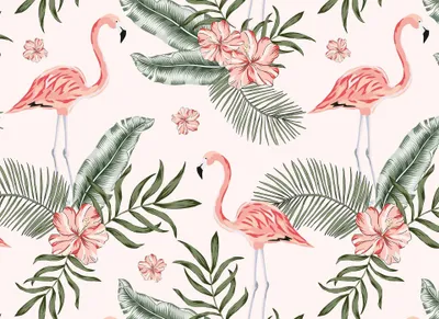 Produktbild von Flamingo Tapete in Rosa Grün | Palmen Fototapete im Tropical Stil für Schlafzimmer und Wohnzimmer | Exotische Vlies Foto
