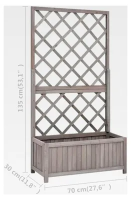 Produktbild von Massives Tannenholz Garten-Spalier mit Blumenkasten, Grau 70x30x135cm