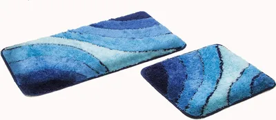 Produktbild von Badteppichset Blaue Welle Rutschfester Badezimmerteppich 50 x 45 cm 50 x 90 cm 2-teilig