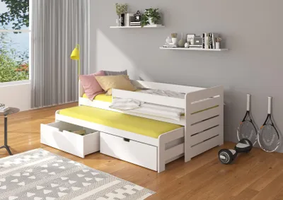 Obrázek produktu pro Dětská rozkládací postel se zábranou a matracemi 80x180 cm DANRINA - bílá