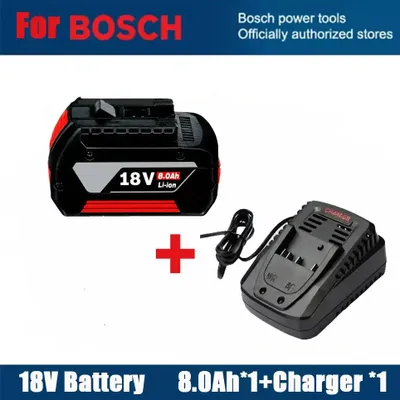 Immagine prodotto di Batteria per utensili elettrici Bosch da 18V - Batteria agli ioni di litio - 8,0Ah (8000mAh) - 1 batteria + caricabatterie - Batteria di ricambio compatibile