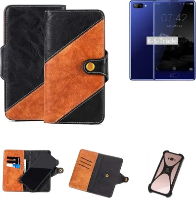 Produktbild von K-S-Trade Handyhülle Schutzhülle Bookstyle Case Wallet-Case kompatibel mit Doogee MIX Handy Cover Bumper Klapphülle schwarz hellbraun 1x