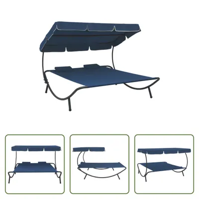 Immagine prodotto di The Living Store Lettino da giardino con tettuccio e cuscino Blu
