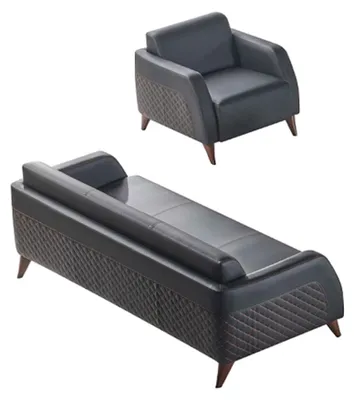 Produktbild von Ledersofas Set 3-Sitzer Sessel Schwarz Couch Modern Sofa-Set Sitzmöbel