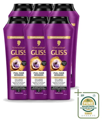 Productafbeelding van 6 x Gliss Full Hair Wonder Shampoo - 250 ml - Voordeelverpakking - 6 stuks
