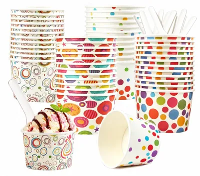 Productafbeelding van Solidchoice - Kartonnen IJsbekers met Lepels voor Feestjes (40 Stuks)