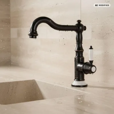 Produktbild von PaulGurkes Nostalgie Waschtischarmatur schwarze Küchenarmatur im Retrodesign