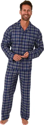 Produktbild von Herren Flanell Pyjama Schlafanzug langarm zum durchknöpfen -  202 101 15 601 ; blau , 48
