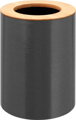 Image de Poubelle de salle de bain en bambou et plastique, 5,5 litres, grise