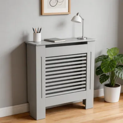Immagine prodotto di WISFOR Copriradiatore MDF, motivo a righe orizzontali, copriradiatore Copriradiatore, grigio, S - 78x19x92cm