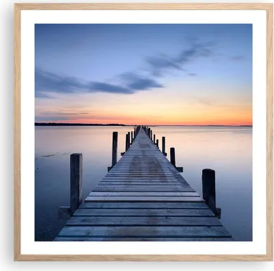 Produktbild von Gerahmtes Poster - Rahmen in heller Eiche - Sonnenuntergang See Wasser Brücke - 60x60 cm - Wand Bild - Wanddeko - Wandbilder - Wandposter - Bilderrahmen - Bilder - Kunstdruck - P2NAC60x60-2508