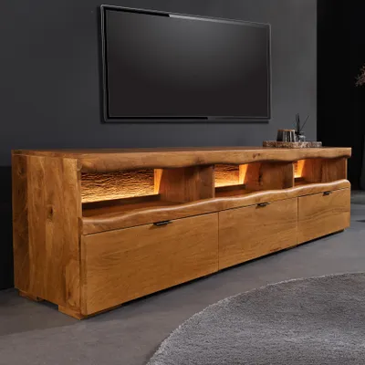 Produktbild von riess-ambiente TV-Board GRAND 180cm braun massives Mangoholz LED-Beleuchtung Lowboard 3 Schubladen