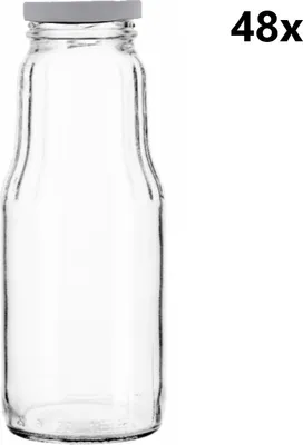 Obrázek produktu pro Lahev na džus 300 ml FRUCT čirá 48 ks VČETNĚ BÍLÝCH VÍČEK, Počet kusů v balení: 48