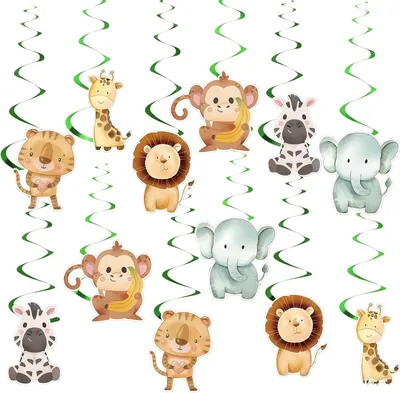 Produktbild von Hängende Werveldekorationen Jungle-Thema, 12 Stück, Safari Deko für Kindergeburtstag