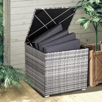 Immagine prodotto di Contenitore da esterno in rattan, grigio, 75x75x70cm, resistente alle intemperie