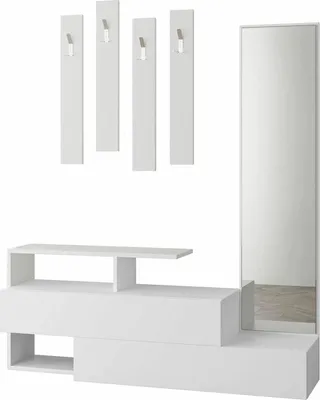 Produktbild von Eingangsmöbel Atik, Moderner Eingang, Wandgarderobe, Multifunktions-Aufbewahrungskonsole, 137x35 h55 cm, Weiß