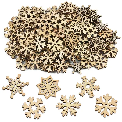 Holzschneeflocken, 100 Stück, 6 Formen, 2,3 cm, Weihnachtsbaum-Deko