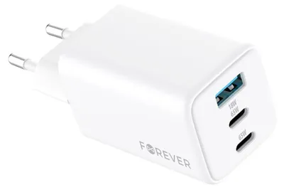 Produktbild von Forever ładowarka sieciowa GaN PD QC TC-08-65ACC 2x USB-C 1x USB 65W biała