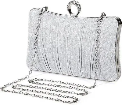 Productafbeelding van Unyqoos® Clutch avondtasje voor dames – geplisseerde satijnen clutch met glinsterende details, kliksluiting, 2 kettinglengtes, 19x4x12 cm, geschikt voor bruiloft en gala