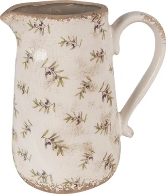Produktbild von Clayre & Eef Dekorative Kanne 21x15x23 cm Beige Blau Keramik Oliven