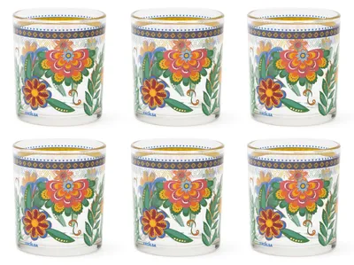 6er-Set Trinkgläser, transparent mit Blumendekor, 250 ml, spülmaschinenfest