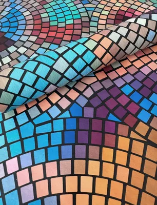 Produktbild von PVC Tischdecke Mosaik Wachstuch · Breite & Länge wählbar · abwaschbar · Fliesen bunt blau rot grün gelb, Größe:120 x 120 cm