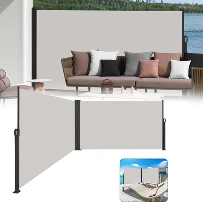 Obrázek produktu pro XINZI boční markýza 200 x 600 cm, dvojitá boční markýza, výsuvná, ochrana proti UV záření, ochrana proti větru, snadno nastavitelná, pro terasu a balkon, šedá