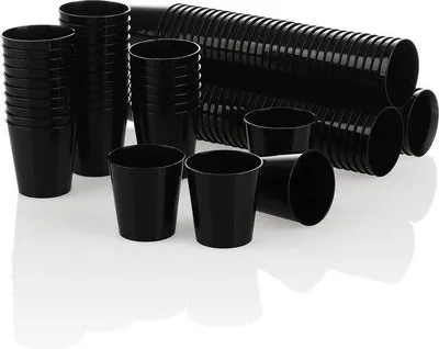 Produktbild von 120er-Set aus umweltfreundlichem Kunststoff - herstellbare Cocktailgläser - ideal für Feiern, Camping und unterwegs - herstellbar und Spülmaschinengeeignet (120 Stück - schwarz)