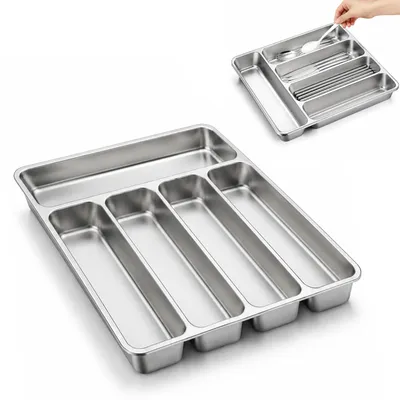 Besteckkasten Edelstahl 35 × 29 × 4 cm, 5 Fächer