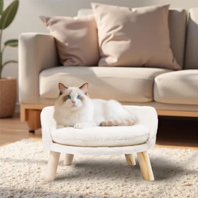 Produktbild von WISFOR Hundesofa mit Weichem Bezug, Haustiersofa Katzensofa Holzbeinen Rückenlehne,Hundebett 51.5x32cm
