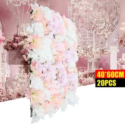 Image de Mur de fleurs artificielles roses fond de rose 20 pièces de décoration de fond 40 * 60 cm de décoration de fond de mariage