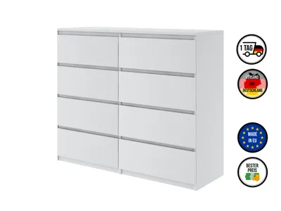 Produktbild von Kommode mit 8 Schubladen 120cm Sideboard Wohnzimmer Schlafzimmer Möbel Highboard Mehrzweckschrank Schrank | Matt Weiß
